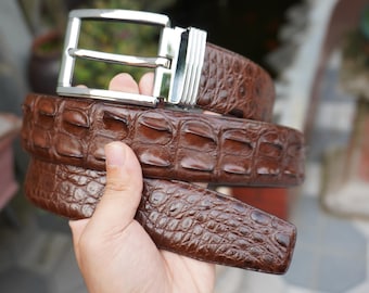 Brown Genuine Alligator Horn Leather Skin Men's Belt W 1.5 Inch , Birthday gifts , Gifts for him, Golf Belt