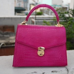 Pink Alligator Belly Leather Skin Women Top Handle Bag/ Gift For Her/ Birthday Gift/ Premium Exotic Leather Women Handbag/ Xmas Gift