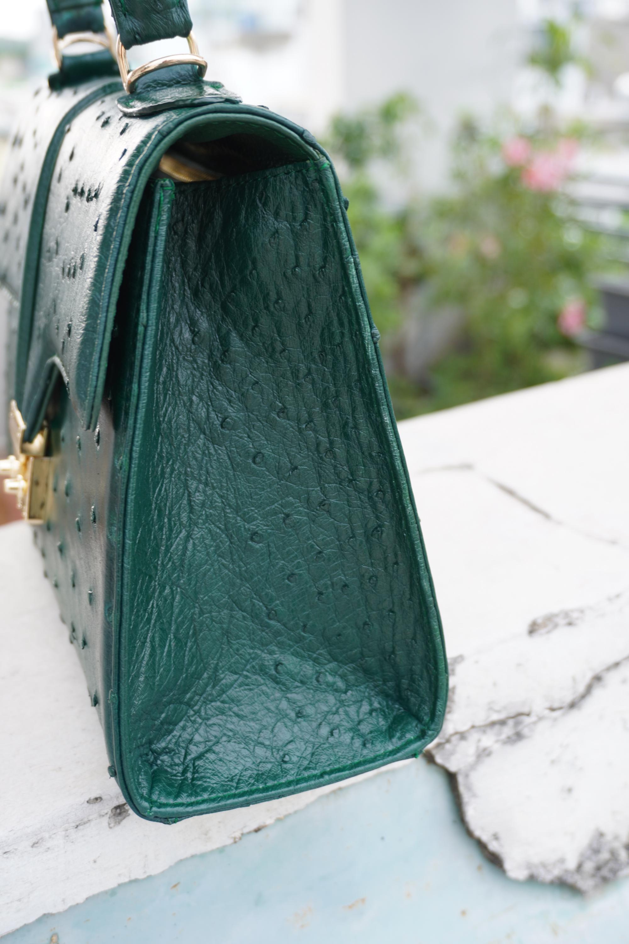 Green Ostrich Genuine Leather Skin Women's Handbag/ Lady's