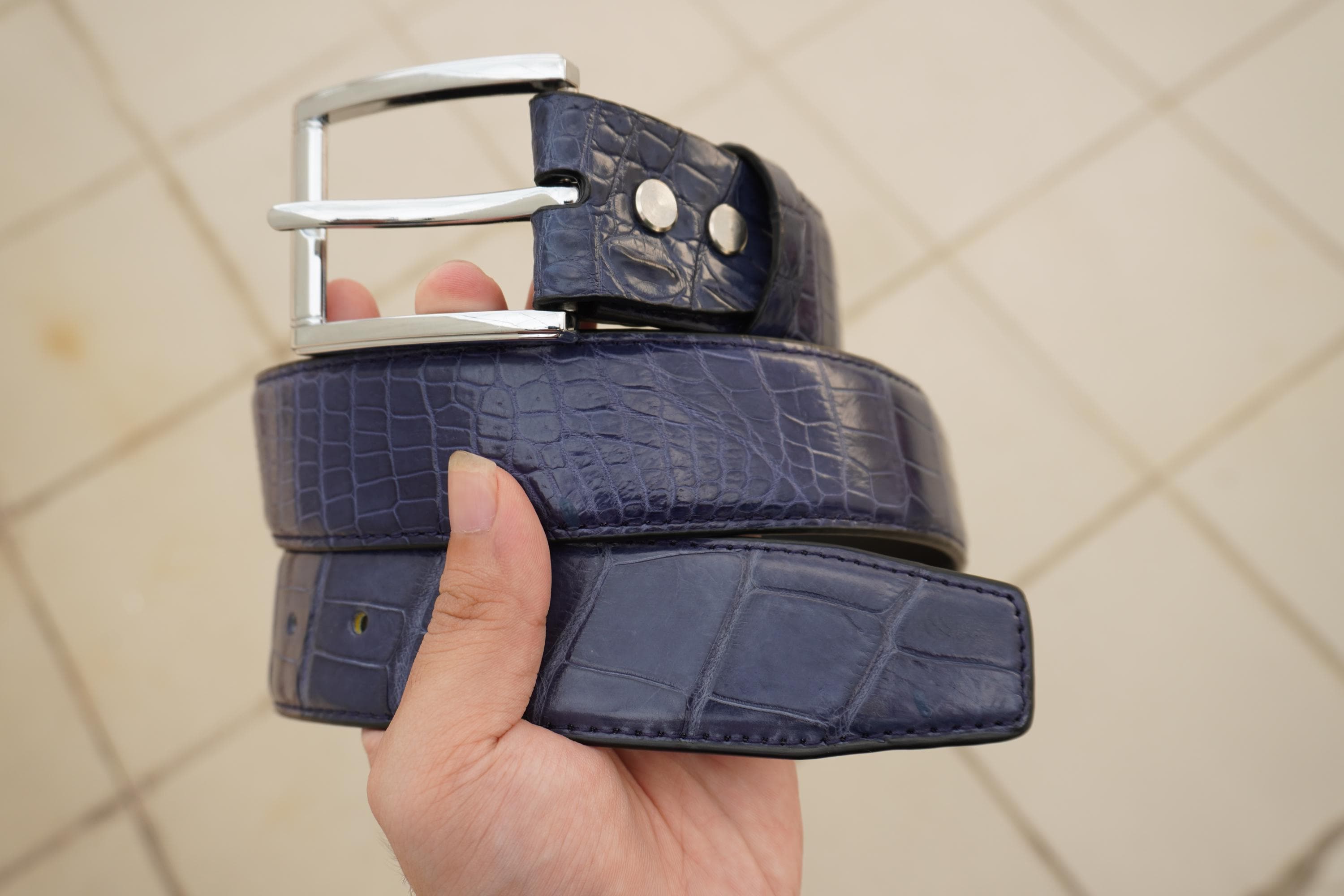 Navy Blue Handmade Genuine Alligator Belly Leather Skin  display picture 3