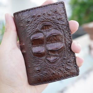 Mini porte-cartes à deux volets en cuir corne d'alligator double face minimaliste de luxe marron pour homme, porte-cartes portefeuille, portefeuille pour homme