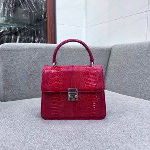 Red Ostrich Genuine Leather Skin Women&#39;s  Handbag, Premium Exotic Bag For Women, Valentines Gift, Gift For Her