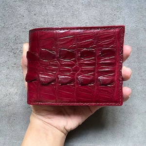 Portefeuille à deux volets pour hommes en cuir de vachette d'alligator véritable bordeaux/Portefeuille personnalisé/Portefeuille exotique haut de gamme pour homme