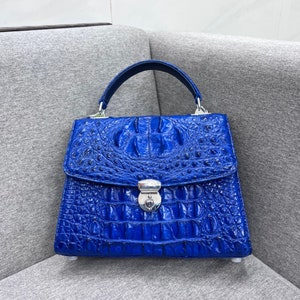 Blue Genuine Alligator Horn Leather Skin Women&#39;s Purse, Top Handle Bag, Luxury Leather Bag For Her