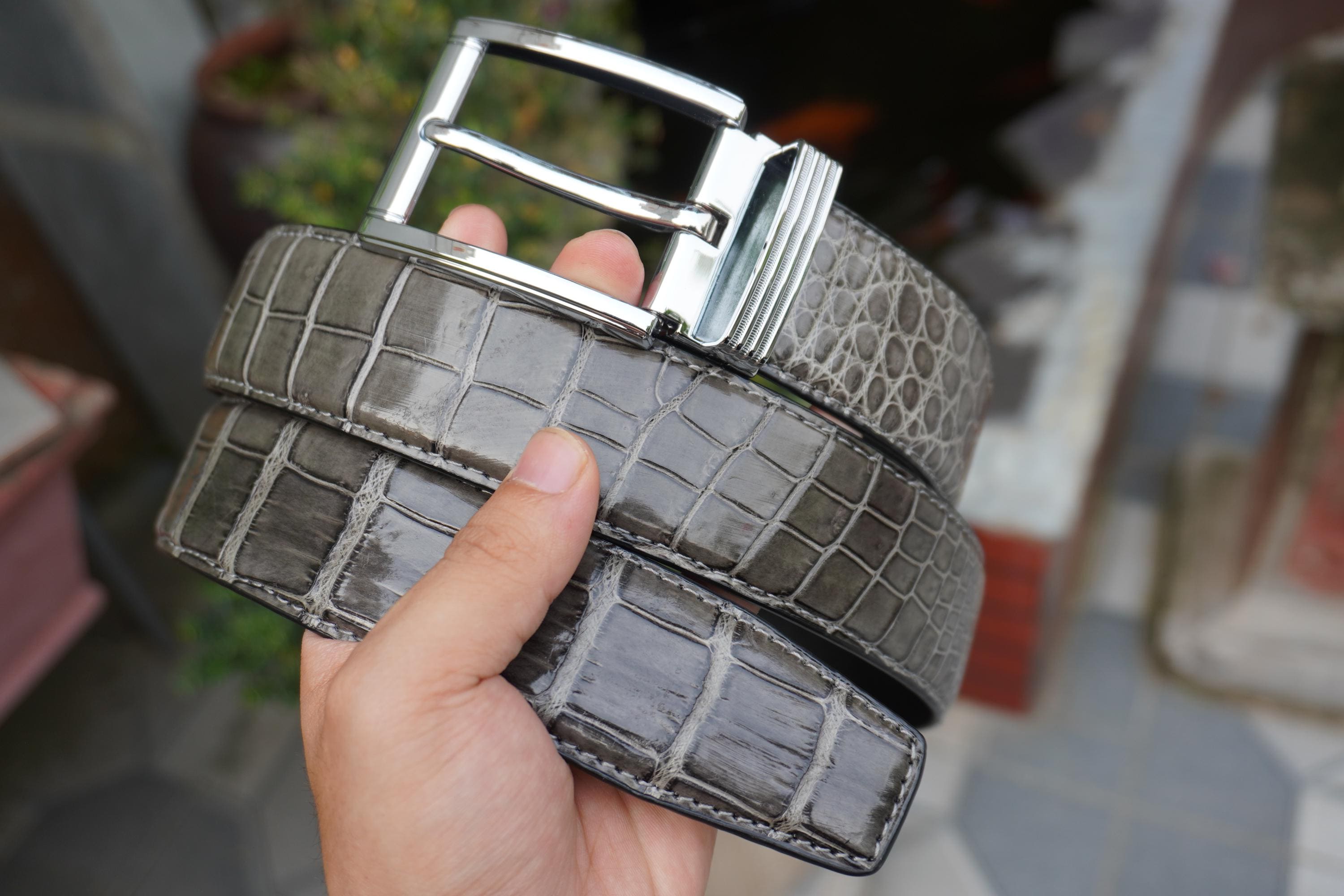 Gray Genuine Alligator Belly Leather Skin Men's Belt W 1.5 Inch