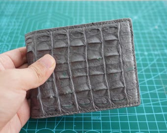 Gray Genuine Alligator Leather Bifold Wallet, Handcrafted Men's Accessory, Minimalist Style