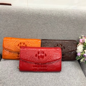 Rojo / naranja / marrón Alligator Genuine Leather Skin Women Purse, Regalo para ella, Premium Exotic Leather Purse