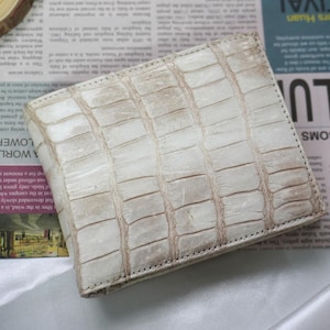 Cartera de piel de cocodrilo blanca de doble cara con funda para documento de identidad/cartera personalizada para hombre/regalo de aniversario para él/cartera para hombre