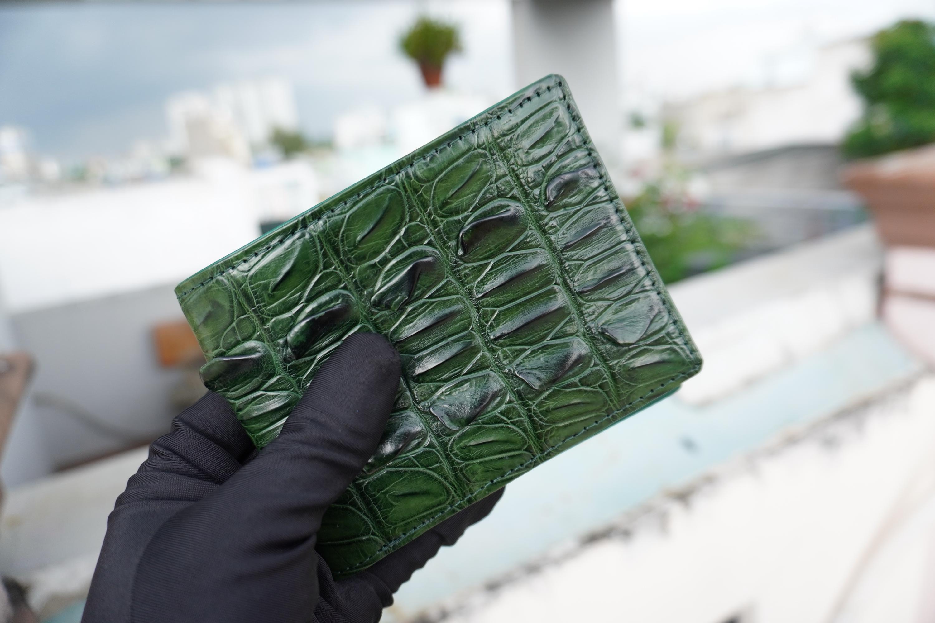 Green Genuine Alligator Back Tail Leather Skin Men's Bifold Wallet/Personalized Wallet/Premium Exotic Wallet For Men
