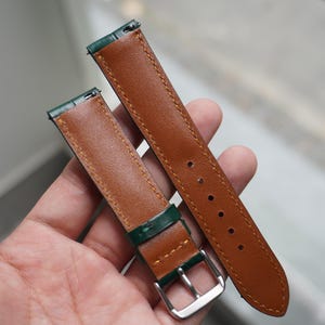 Handmade Green Genuine Alligator Belly Leather Men Luxury Quick Release Watch Strap/ Leather Watch Band/ Size 18mm 19mm 20mm 21mm 22mm image 6