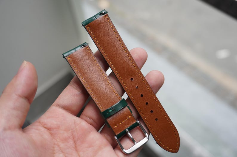 Handmade Green Genuine Alligator Belly Leather Men Luxury Quick Release Watch Strap/ Leather Watch Band/ Size 18mm 19mm 20mm 21mm 22mm image 6