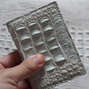 Tarjetero minimalista de lujo en blanco y azul marino, mini, delgado, de doble cara, de piel de caimán, plegable, para hombre, tarjetero, cartera para identificación