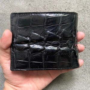 Cartera plegable para hombre de piel auténtica con cola trasera de cocodrilo negro, cartera de piel exótica de primera calidad, regalo para él