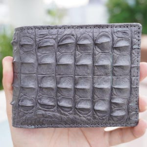 Grijze alligator lederen huid lederen portemonnee portemonnee met ID-klep, cadeau voor hem, kerstcadeaus, verjaardagscadeau mannen