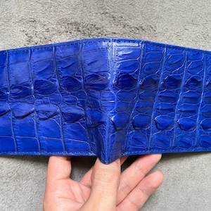 Blue Alligator Genuine Back Tail Leather Skin herenportemonnee, handgemaakte lederen portemonnee voor heren