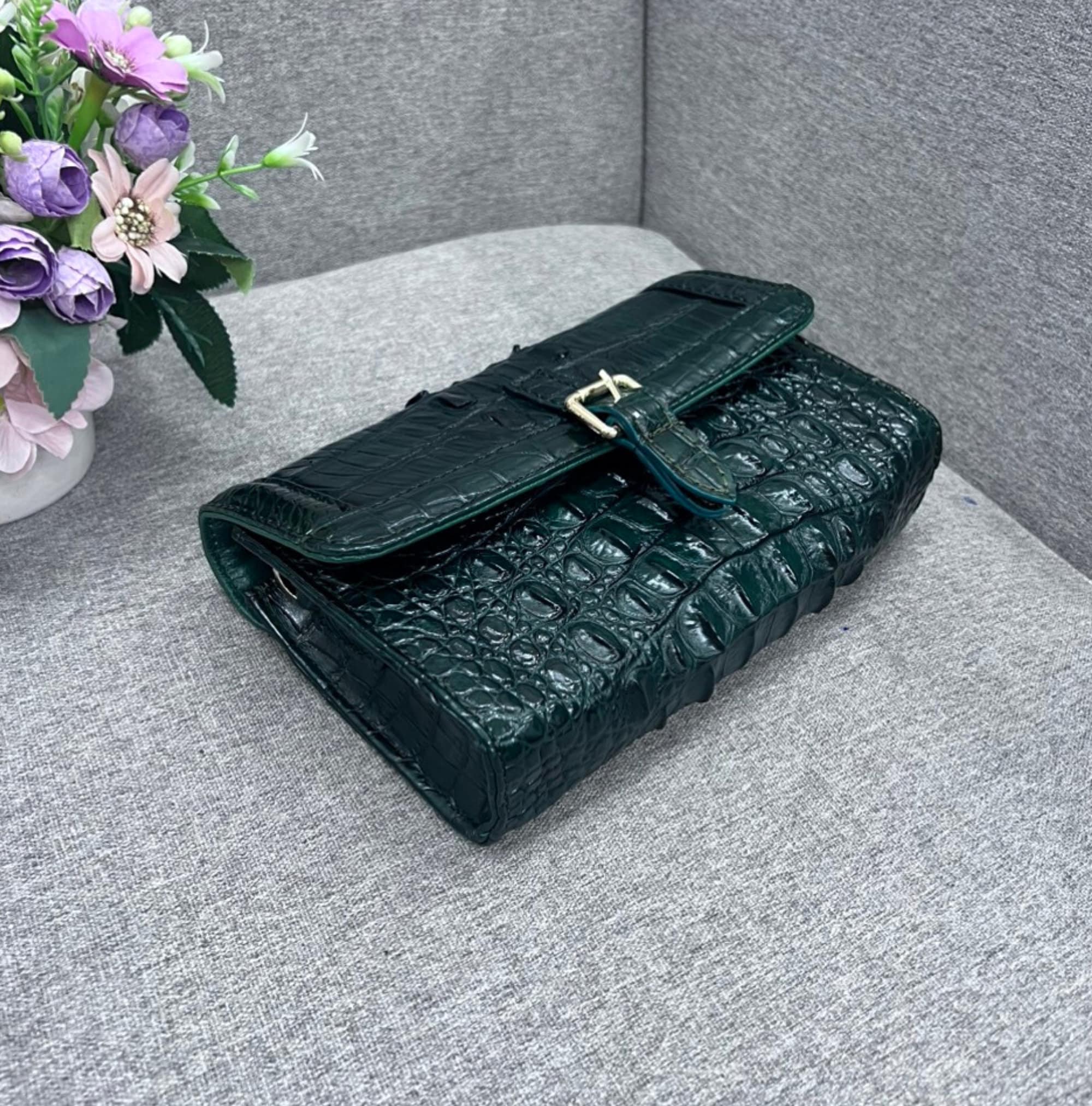 Dark Green Green Crocodile Purse MICRO DARK GREEN CROC