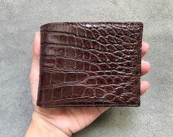 Double Sides Brown Alligator Leather Wallet/ Personalized Wallet For Men/ Anniversary Gift For Him/Mens Wallet/ Custom Wallet/Gift For Dad
