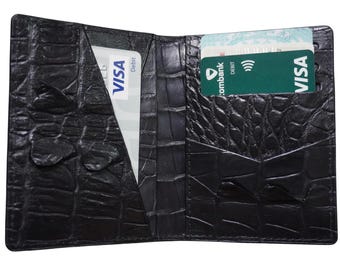 Black Luxury Minimalist Mini Slim Double Sides Alligator Leather Bifold Card Case Mens, Card Holder Wallet, Men Wallet, ID Card Wallet
