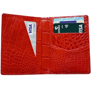 Luxus Minimalist Red Mini Slim Doppelseiten Alligator Belly Leder Bifold Kartenetui, Kartenhalter Brieftasche, Herren Brieftasche, ID Karte Brieftasche