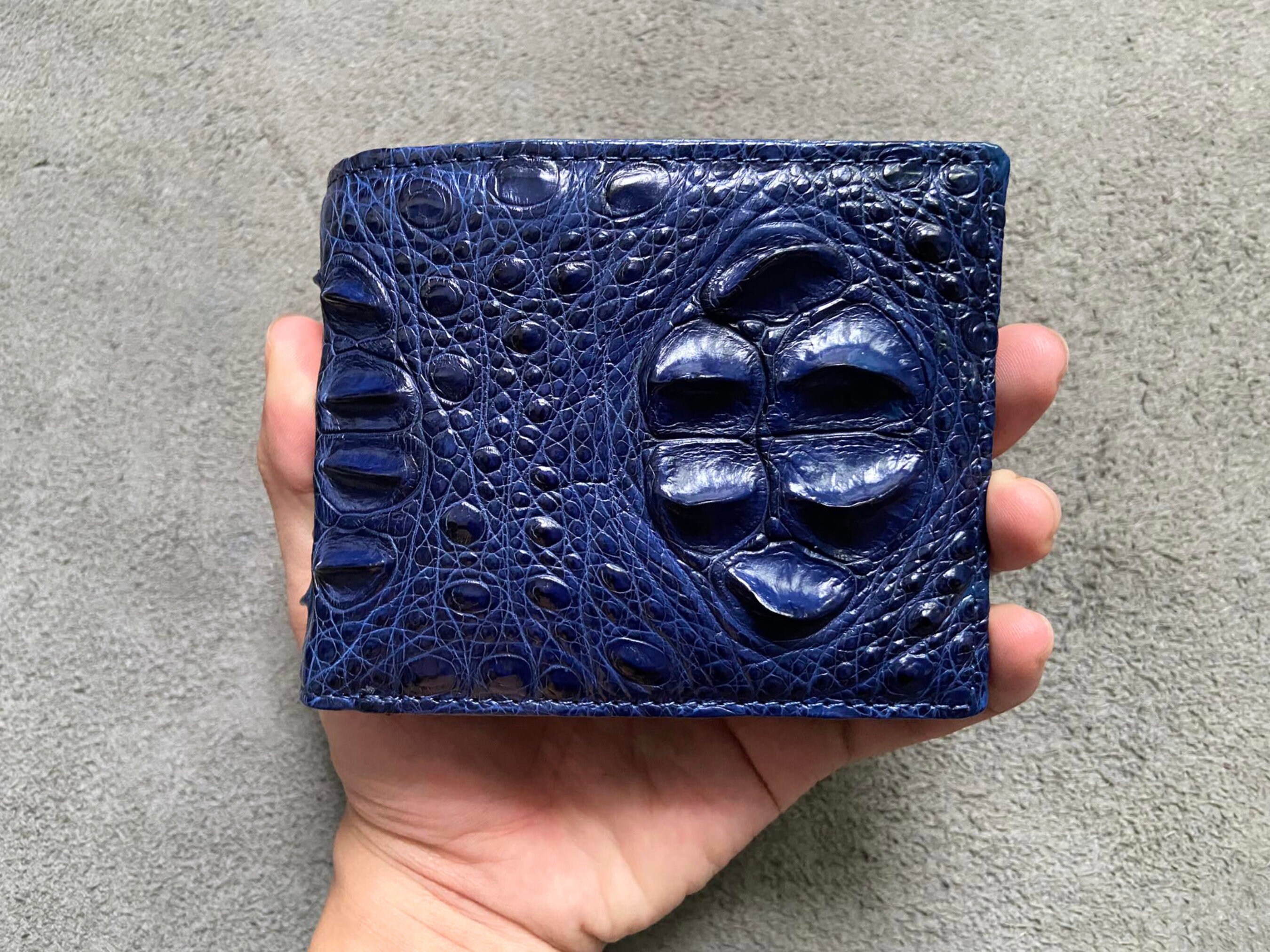 Navy Blue Alligator Horn Genuine Leather Men's Bifold Wallet