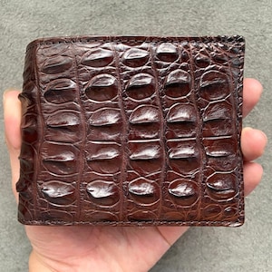 Cartera plegable de piel auténtica de cocodrilo marrón para hombre, cartera de piel exótica de primera calidad, regalo para él