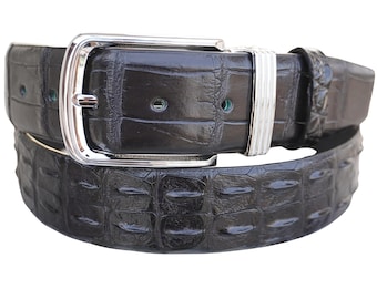 Vintage Bullock\'s Genuine Alligator Belt Black Leather Steerhide‎ Lined USA sz S Vintage Black Alligator Grain Steerhide Leather Belt USA  main image 3