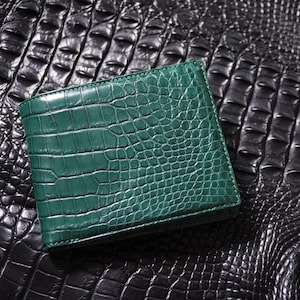 Double Sides Green Alligator Belly Leather Bifold Wallet With ID Flap/ Personalized Wallet For Men/ Anniversary Gift For Him/ Custom Wallet