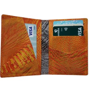 Orange Grau Luxus Minimalist Mini Slim Doppelseiten Straußen Bein Leder Bifold Kartenetui Herren, Kartenhalter Brieftasche, Herren Brieftasche
