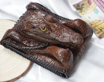 Double Sides Brown Leather Wallet/Alligator Wallet/Personalize Wallet For Men/Gift For Him/Custom Wallet/Gift For Dad