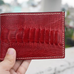 Handmade Double Sides Burgundy Ostrich Leg Leather Bifold Wallet/ Personalized Wallet For Men/ Anniversary Gift For Him/Mens Wallet