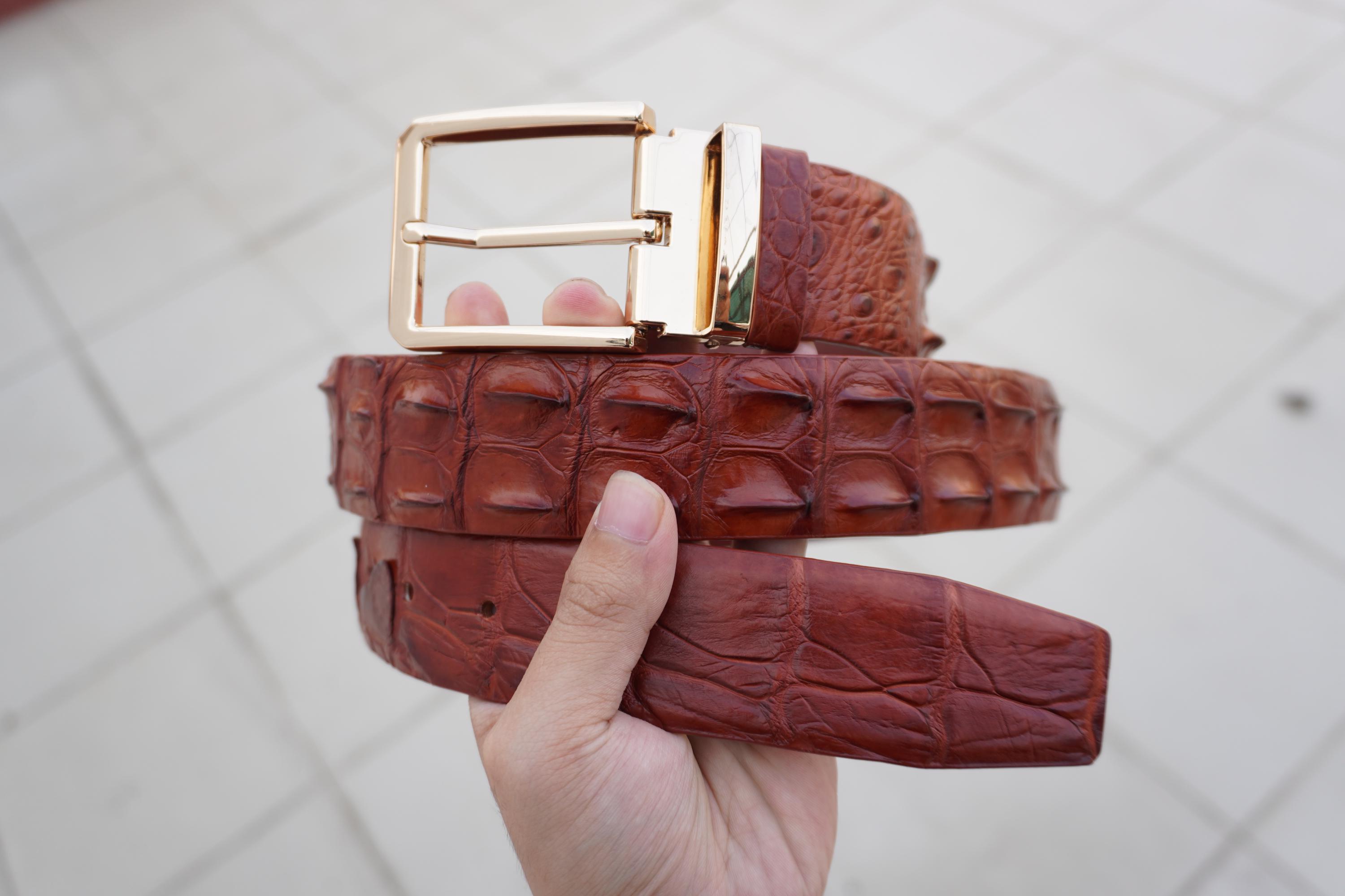 Cognac Handmade Genuine Alligator Horn Leather Skin Men's Belt W