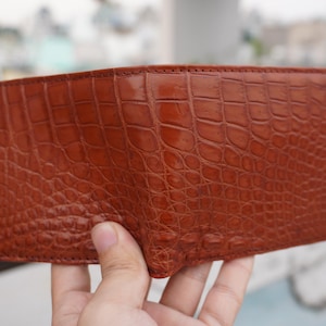 Gevouwen portemonnee heren cognac alligator echt buikleer skin, cadeau voor hem, kerstcadeaus