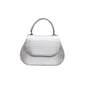 White Alligator Geniune Leather Women Top Handle Bag - Designer Bag - Handmade Bag- Alligator Leather Bag - Gift For Her- Women Handbag