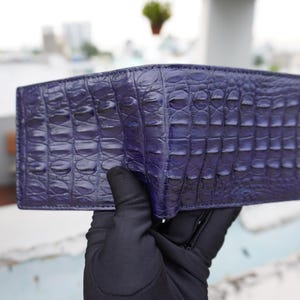 Cartera plegable de piel de asta de cocodrilo azul marino para hombre/Cartera personalizada para hombre/Regalo de aniversario para él/Cartera para hombre/Cartera personalizada