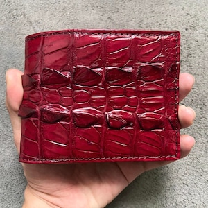 Portefeuille à deux volets pour homme en cuir véritable bordeaux en alligator, portefeuille en cuir exotique haut de gamme, cadeau pour lui