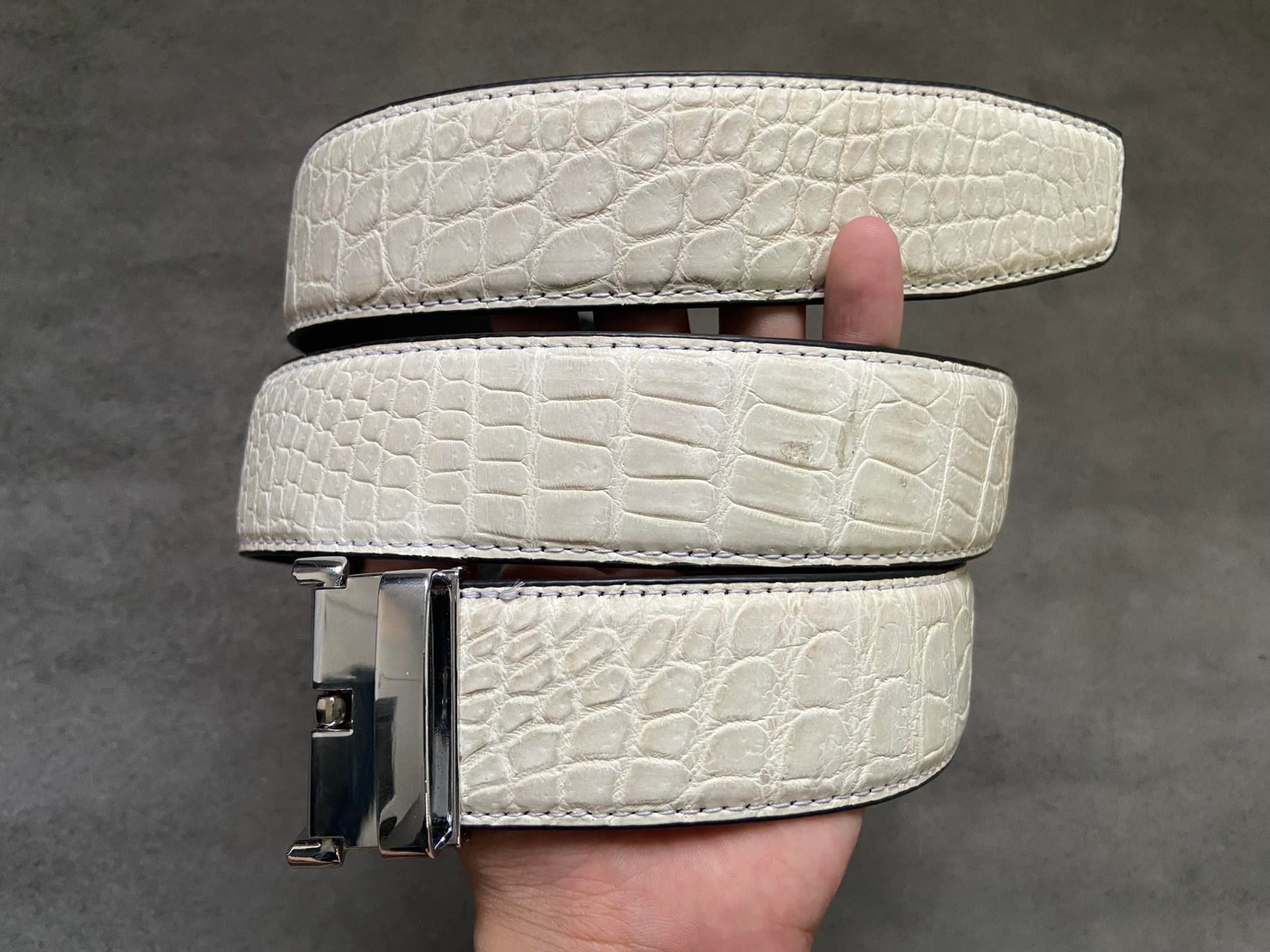 White Genuine Alligator Belly Leather Skin Men's Belt W 1.5 Inch