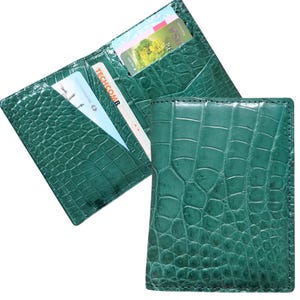 Estuche para tarjetas de lujo minimalista, mini, delgado, de piel de cocodrilo, de doble cara, plegable, para hombre, para tarjetas de identificación