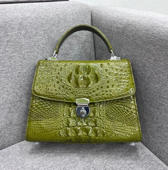 Moss Green Alligator Genuine Leather Skin Women s Handbag Women Purse Premium Exotic Leather Purse Etsy
