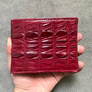 Burgundy Alligator Echte Back Tail Leather Skin Heren Bifold Portemonnee, Cadeau voor hem, Kerstcadeaus, Verjaardagscadeau Mannen
