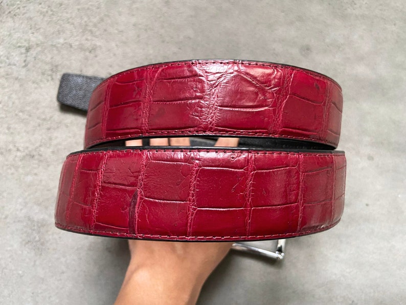 Burgundy Genuine Alligator Belly Leather Skin Men's Belt W Etsy