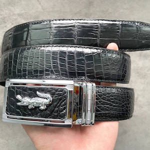 1.3 Inch Black Leather Belt/ Alligator Belt/ Personalised Belt/ Exotic Leather Belt/Handmade Leather Belt