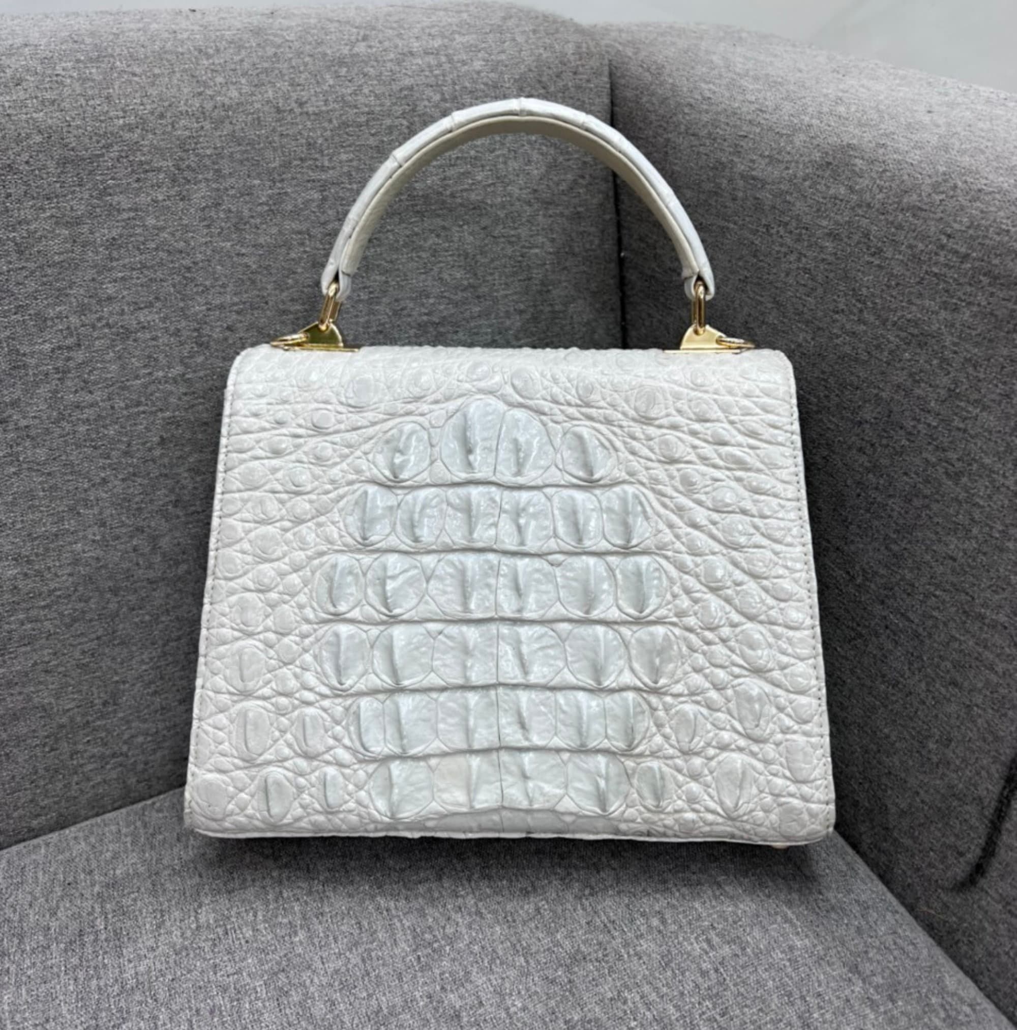 White Alligator Genuine Leather Skin Women Handbag-luxury Leather
