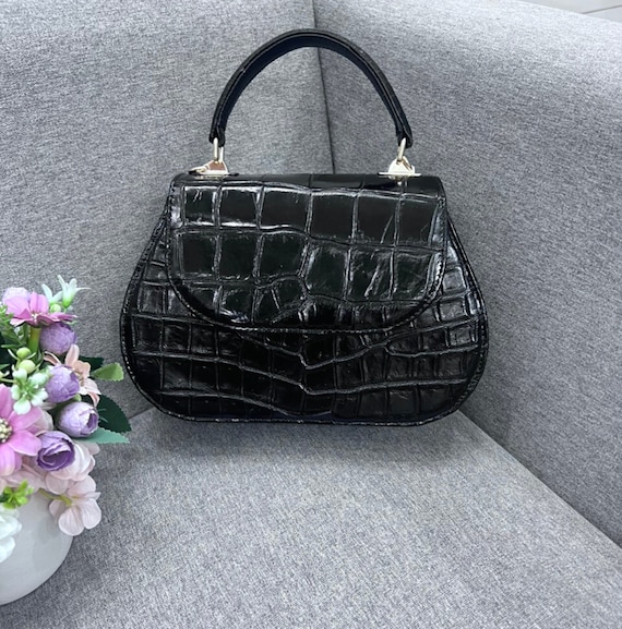 Buy Black Alligator Genuine Leather Skin Women Top Handle Bag
