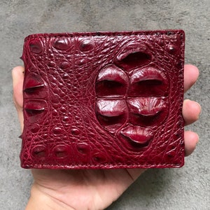 Bourgondische alligator echte hoorn lederen huid heren bifold portemonnee, cadeau voor hem, kerstcadeaus, verjaardagscadeau heren