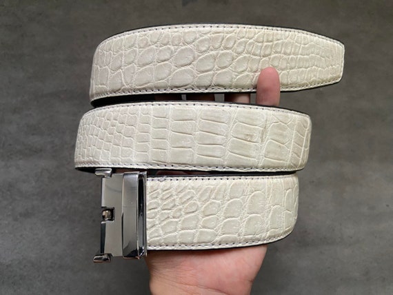 White Genuine Alligator Belly Leather Skin Men's Belt W 1.5 Inch