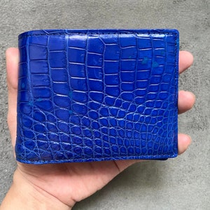 Blue Alligator Genuine Belly Leather Skin Herenportemonnee, handgemaakte lederen portemonnee voor heren
