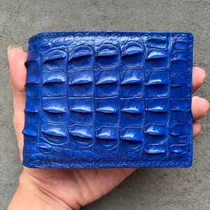 lichtblauwe alligator echt lederen huid heren bifold portemonnee, gepersonaliseerde portemonnee, handgemaakte lederen portemonnee