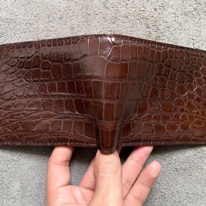 Portefeuille à deux volets pour hommes en cuir véritable ventre d'alligator marron, portefeuille en cuir exotique haut de gamme, cadeau pour lui