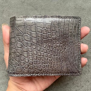 Gray Alligator Genuine Leather Skin Men's Bifold Wallet, Regalo para él, Cartera personalizada