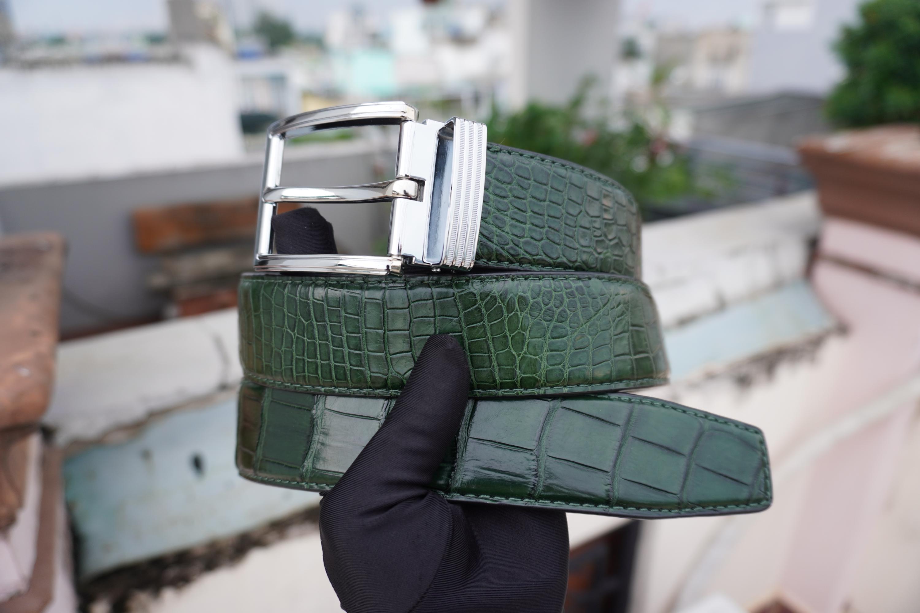 Handmade Green Alligator Genuine Belly Leather Skin Men's Belt W
